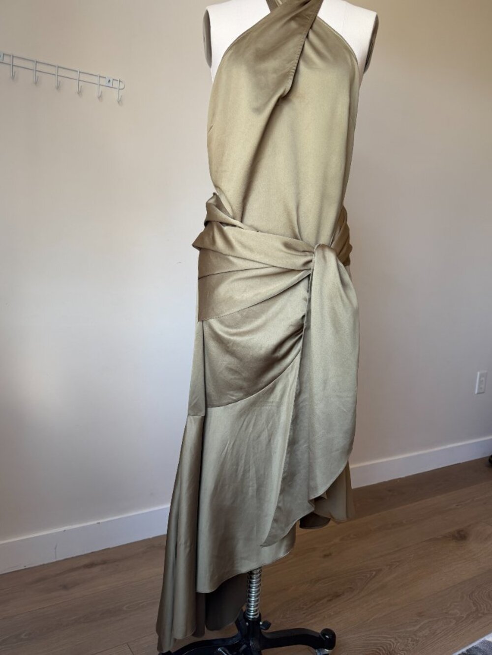 ASOS Sage Green Halter Dress | Draped Wrap Style | Asymmetrical Midi | M - Picture 2 of 7